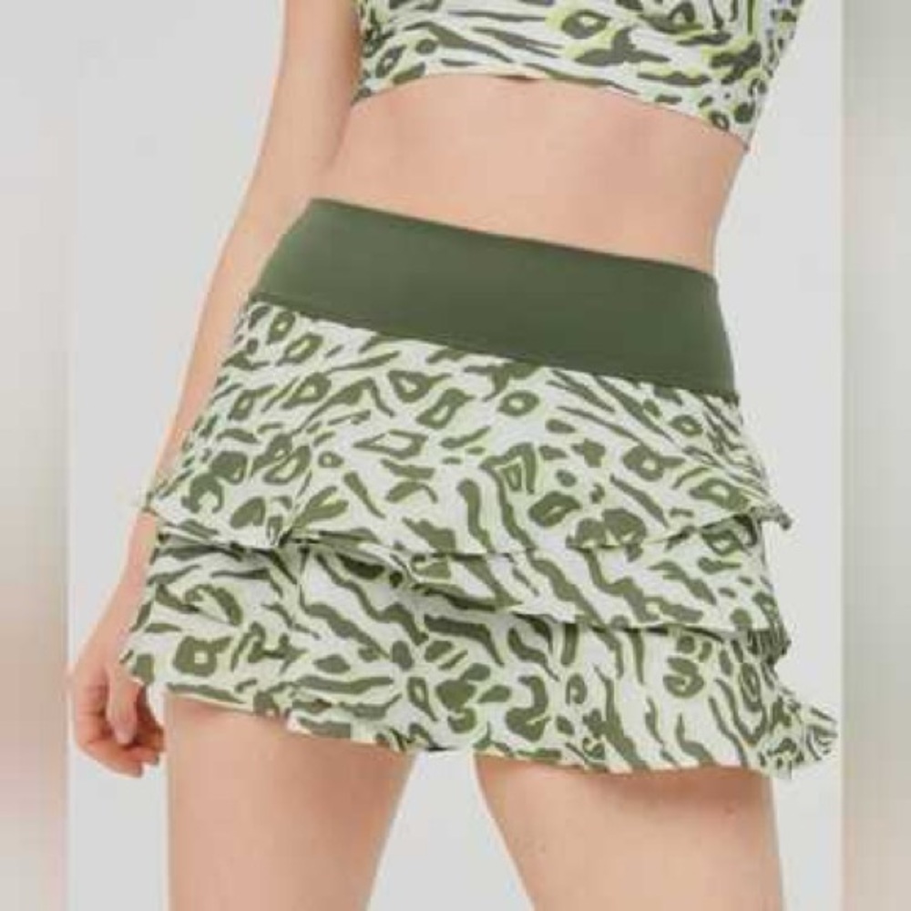 Aerie Olive Patterned Skater Skirt